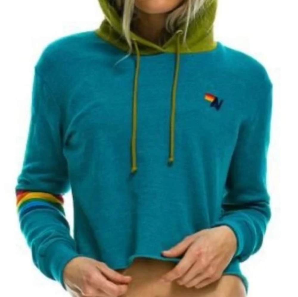 Like New Aviator Nation Teal and Olive Women's Hoodie MEDIUM